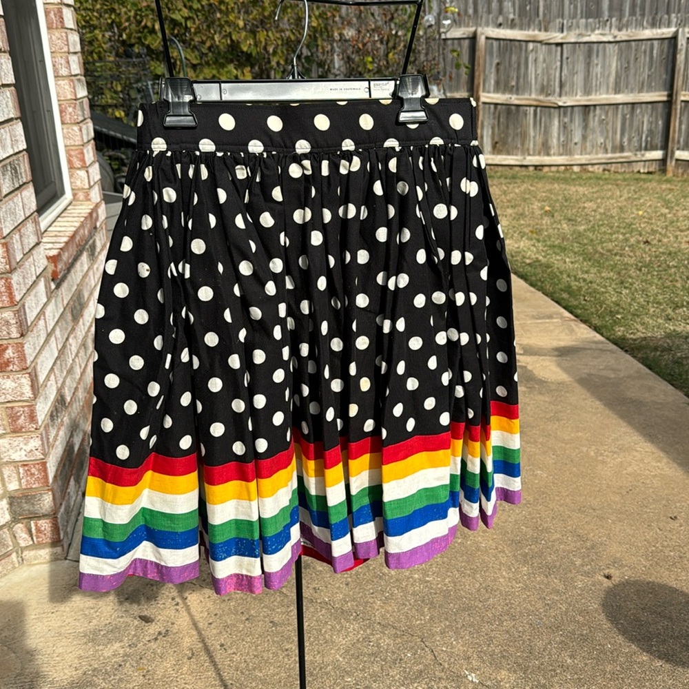 Vtg 1980s Cranston Cotton Rainbow Polka Dot FULL Skirt Black White As Is Fading